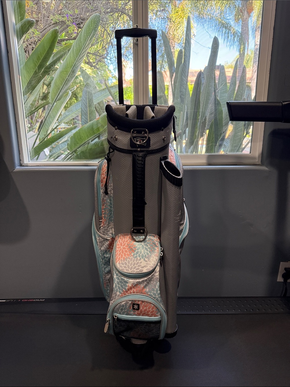 Floral Pattern Rolling Golf Bag in Gray, Teal & Coral